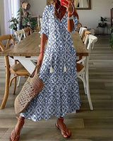 Andrea | Boho Vintage V-Neck Printed Dress