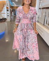 Helia - Holiday Dress with V-Neck and 3/4 Sleeves