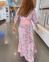 Helia - Holiday Dress with V-Neck and 3/4 Sleeves