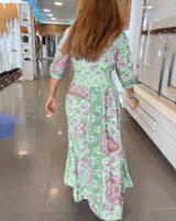 Helia - Holiday Dress with V-Neck and 3/4 Sleeves