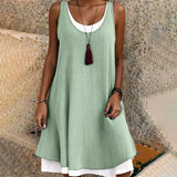 Sage | Women's Sleeveless Midi Dress Scoop Neck Faux Two-Piece Summer