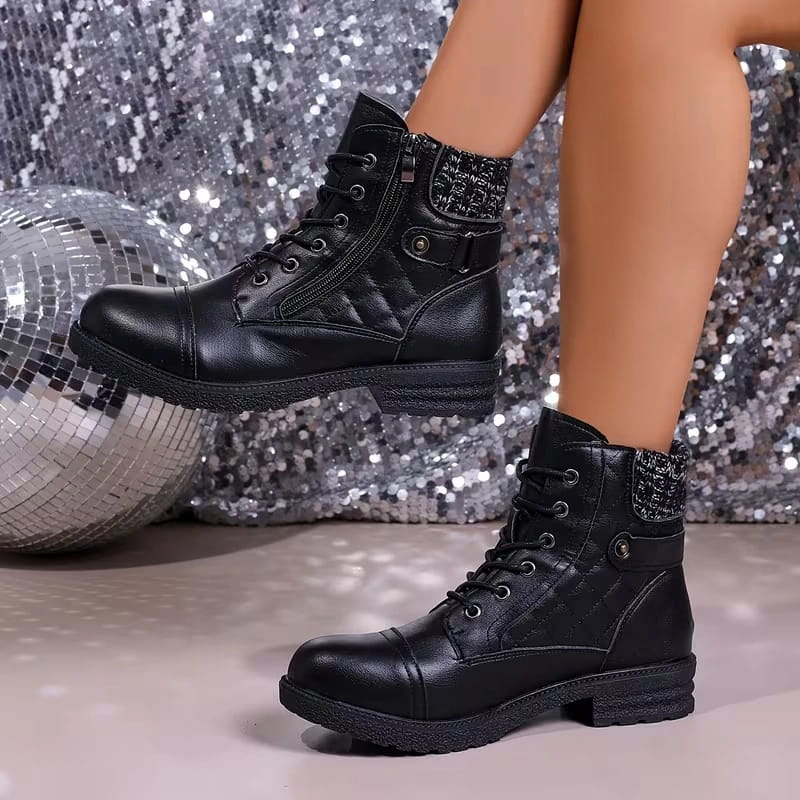 Women’s Quilted Leather Lace-Up Ankle Boots