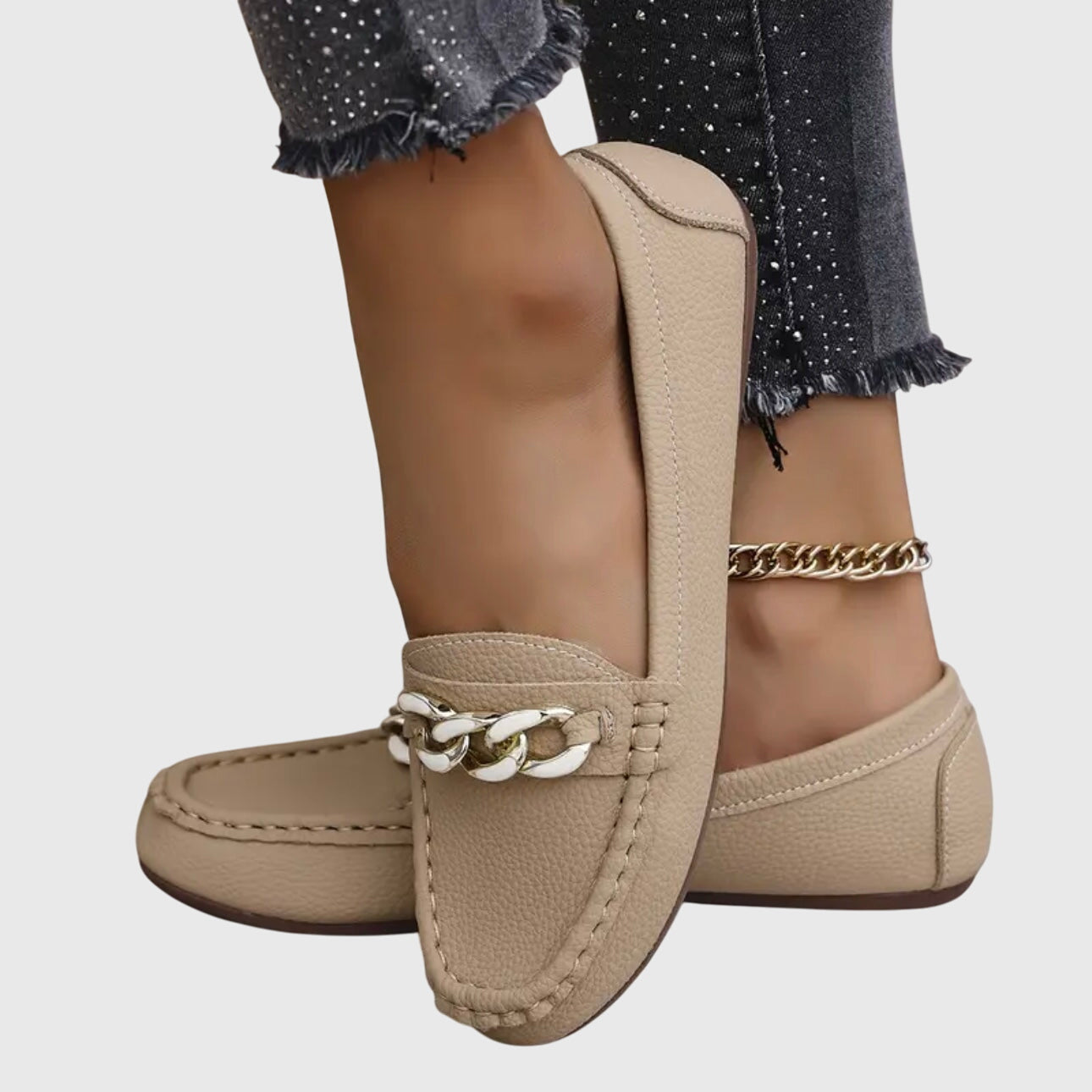 Luna | Women's Gold Chain Loafers Round Toe Slip-On Flats