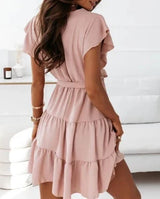 Nora | Women's Wrap V-Neck Mini Dress with Ruffle Hem