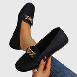 Luna | Women's Gold Chain Loafers Round Toe Slip-On Flats