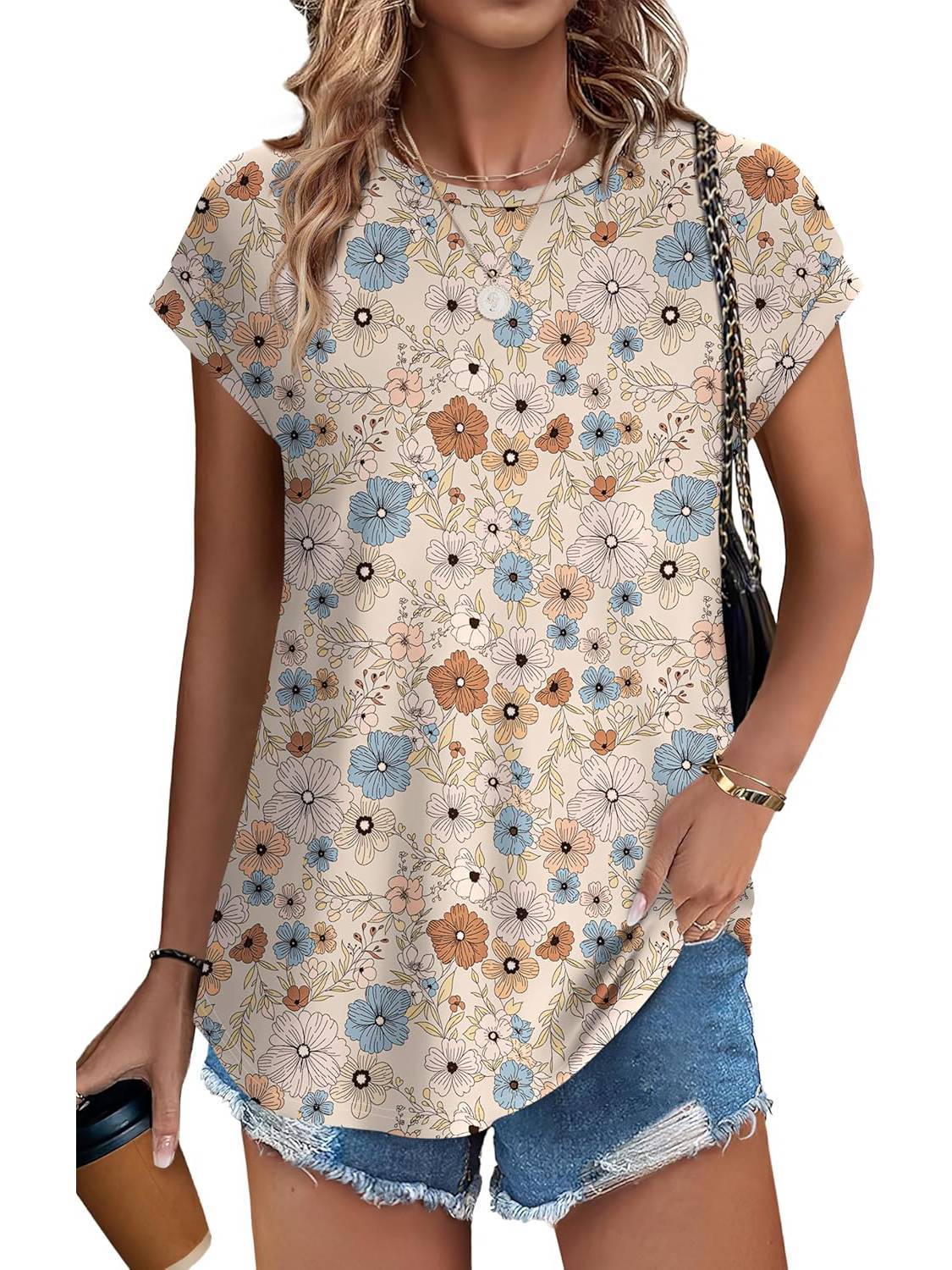 Zara | Women's Printed Short Sleeve Blouse Floral Casual Top