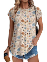 Zara | Women's Printed Short Sleeve Blouse Floral Casual Top