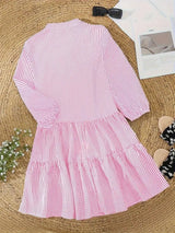 Daisy | Women's Striped Smocked Waist Mini Dress 3/4 Sleeve Tiered Hem
