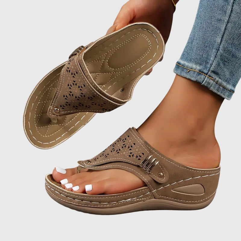 Zara | Women's Embroidered Wedge Thong Sandals Slip-On