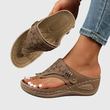 Zara | Women's Embroidered Wedge Thong Sandals Slip-On