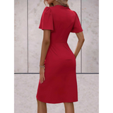 Evelina | Women's Wrap Midi Dress V-Neck Flutter Sleeve Belted Occasion Dress