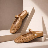 Mira | Women's Woven Mule Flats Mary Jane Strap Slip-On Shoes