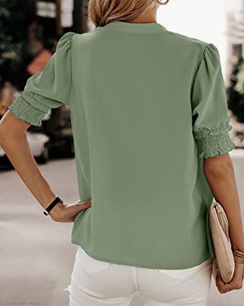 Lily | Women's V-Neck Puff Sleeve Chiffon Blouse Short Sleeve