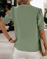 Lily | Women's V-Neck Puff Sleeve Chiffon Blouse Short Sleeve