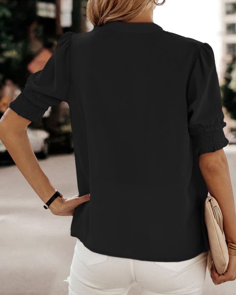 Lily | Women's V-Neck Puff Sleeve Chiffon Blouse Short Sleeve
