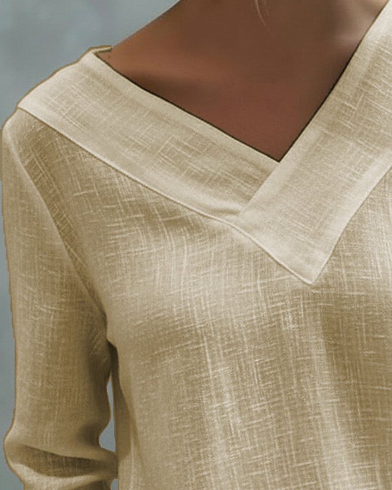 Vera | Women's Asymmetric V-Neck Long Sleeve Linen Look Top