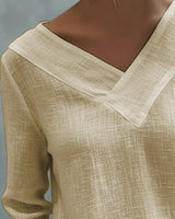 Vera | Women's Asymmetric V-Neck Long Sleeve Linen Look Top