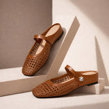 Mira | Women's Woven Mule Flats Mary Jane Strap Slip-On Shoes