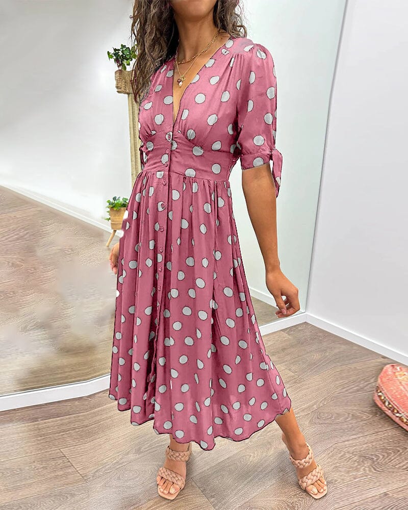 Amelia™ | Polka Dots V-Neck Dress
