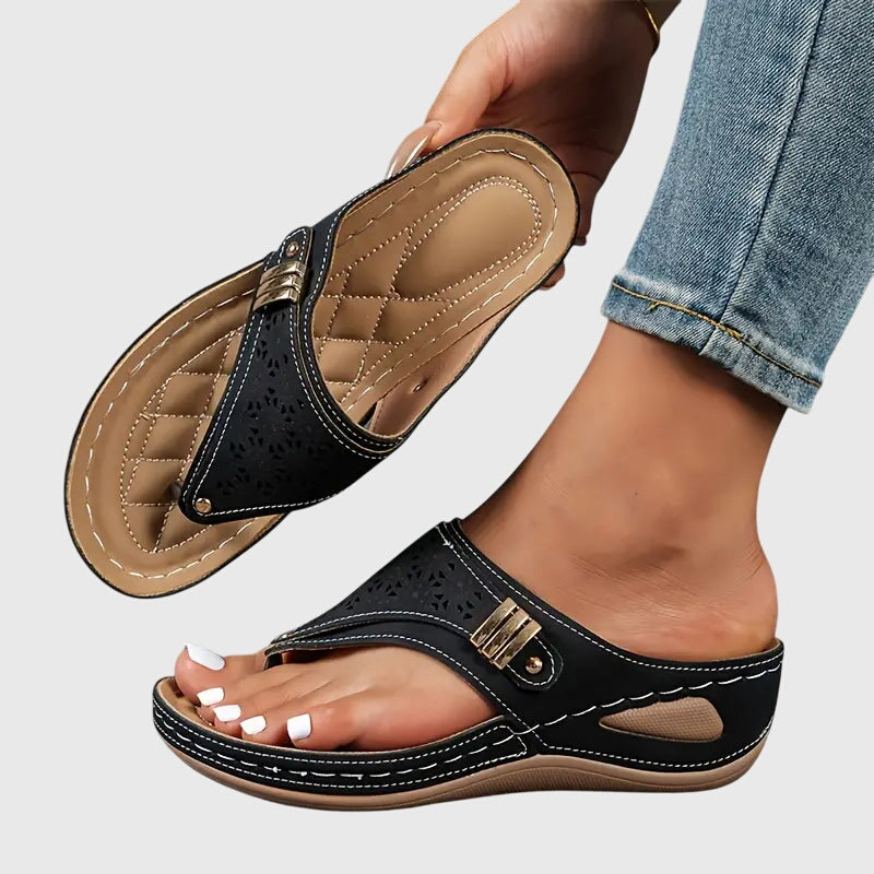 Zara | Women's Embroidered Wedge Thong Sandals Slip-On