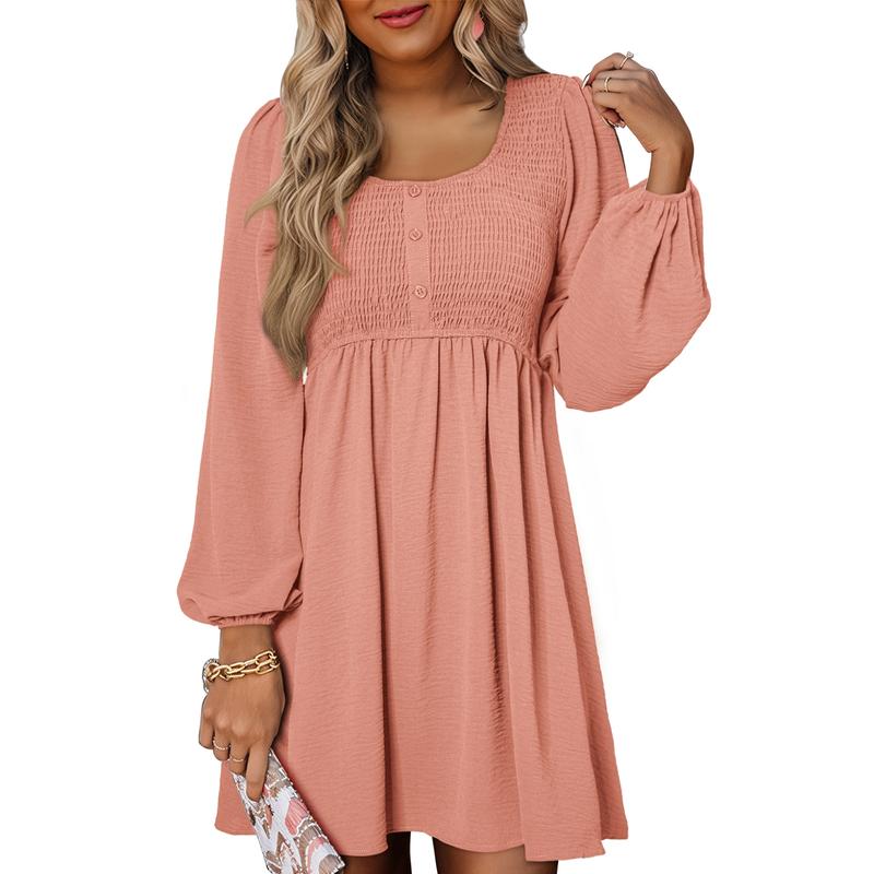 Penny | Women's Smocked Square Neck Puff Sleeve A-Line Mini Dress