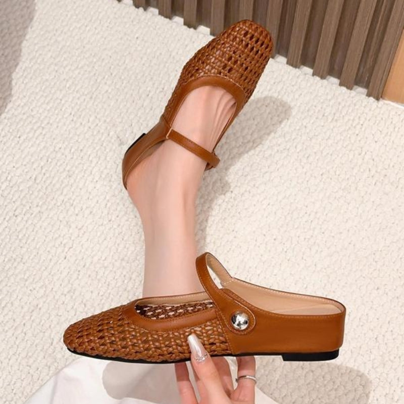 Mira | Women's Woven Mule Flats Mary Jane Strap Slip-On Shoes