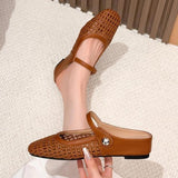 Mira | Women's Woven Mule Flats Mary Jane Strap Slip-On Shoes