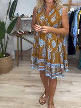 Zara | Women's Halter Neck Swing Dress Boho Print Sleeveless Summer Mini