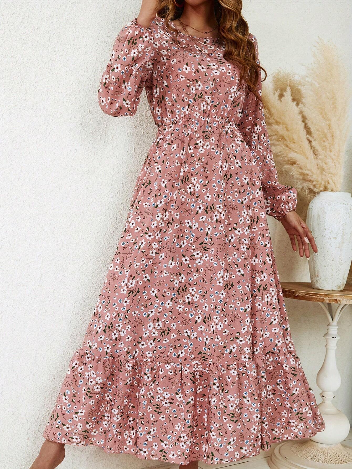 Blossom | Women's Floral Maxi Dress Long Sleeve Round Neck