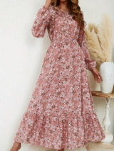 Blossom | Women's Floral Maxi Dress Long Sleeve Round Neck