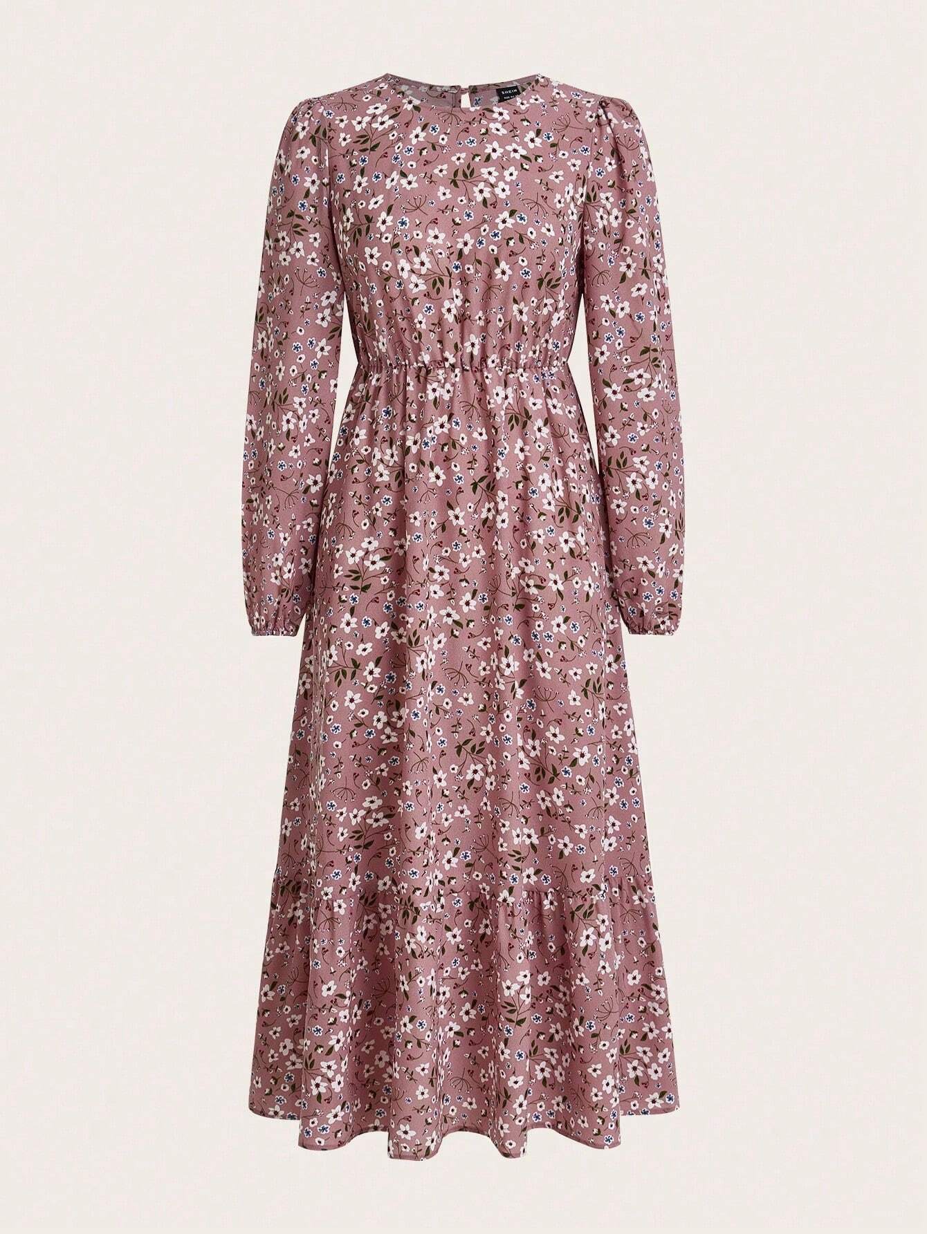 Blossom | Women's Floral Maxi Dress Long Sleeve Round Neck