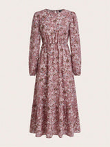 Blossom | Women's Floral Maxi Dress Long Sleeve Round Neck