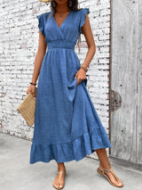 Eden | Women's Wrap V-Neck Ruffle Maxi Dress High Waist