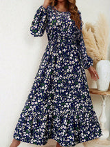 Blossom | Women's Floral Maxi Dress Long Sleeve Round Neck