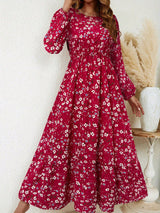 Blossom | Women's Floral Maxi Dress Long Sleeve Round Neck