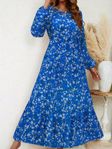Blossom | Women's Floral Maxi Dress Long Sleeve Round Neck