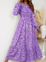 Blossom | Women's Floral Maxi Dress Long Sleeve Round Neck