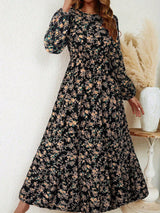 Blossom | Women's Floral Maxi Dress Long Sleeve Round Neck