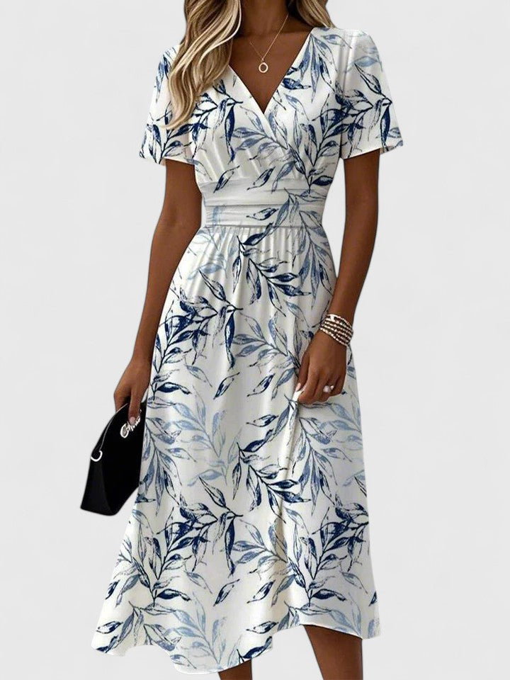 Celeste | Women's Floral Wrap Midi Dress V-Neck Short Sleeve