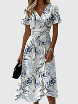 Celeste | Women's Floral Wrap Midi Dress V-Neck Short Sleeve