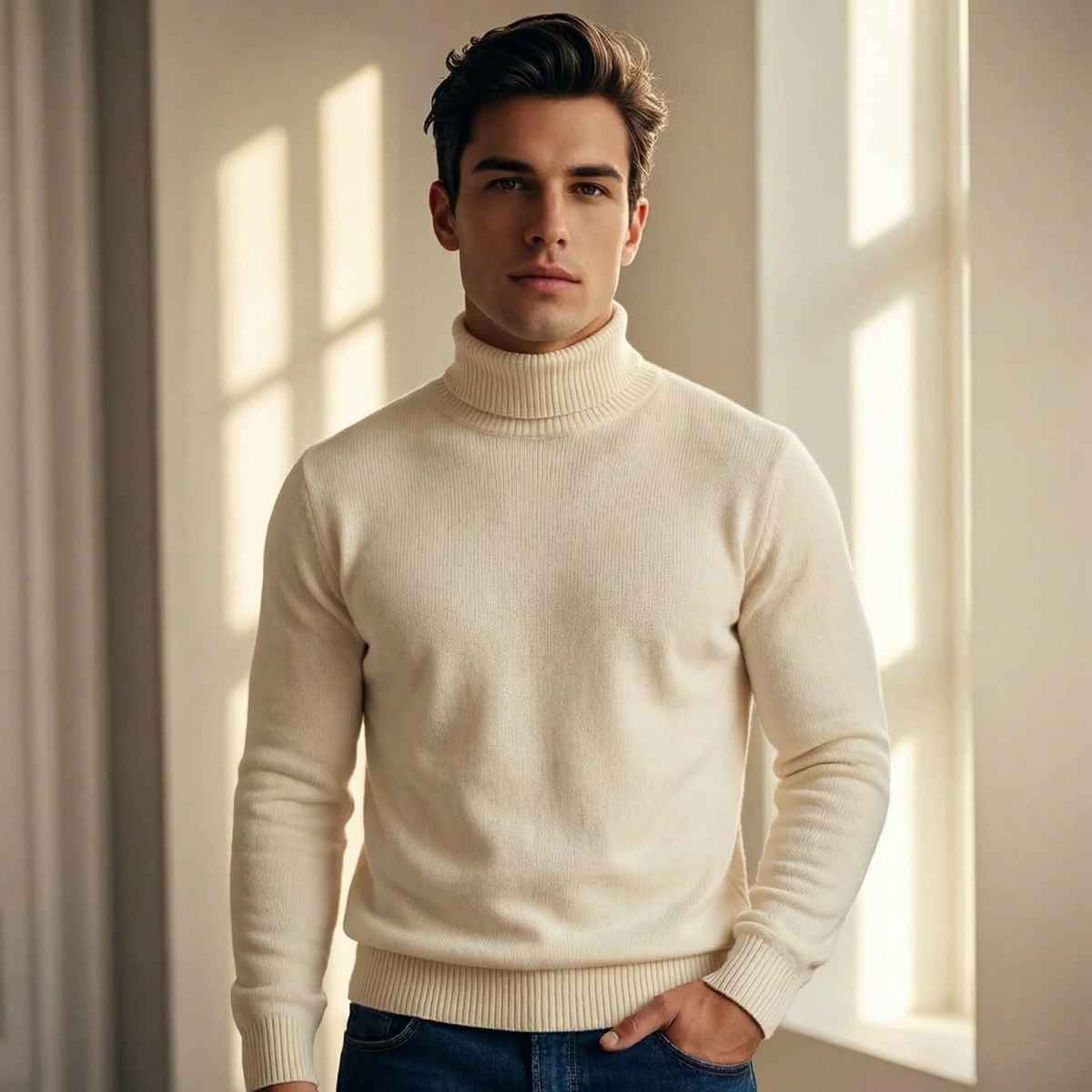 Men's Ellis Fine Knit Turtleneck Sweater - Cream