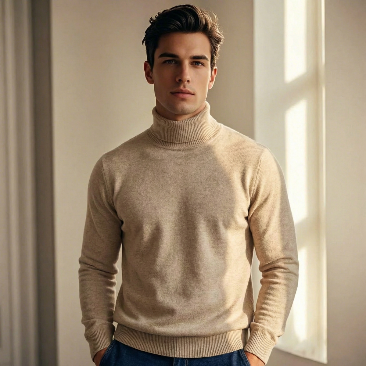 Men's Ellis Fine Knit Turtleneck Sweater - Khaki