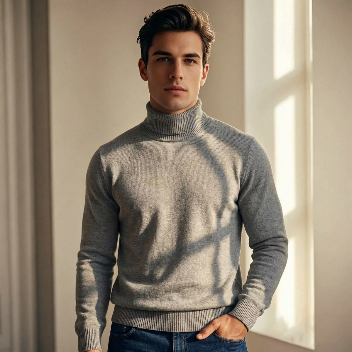 Men's Ellis Fine Knit Turtleneck Sweater - Gray
