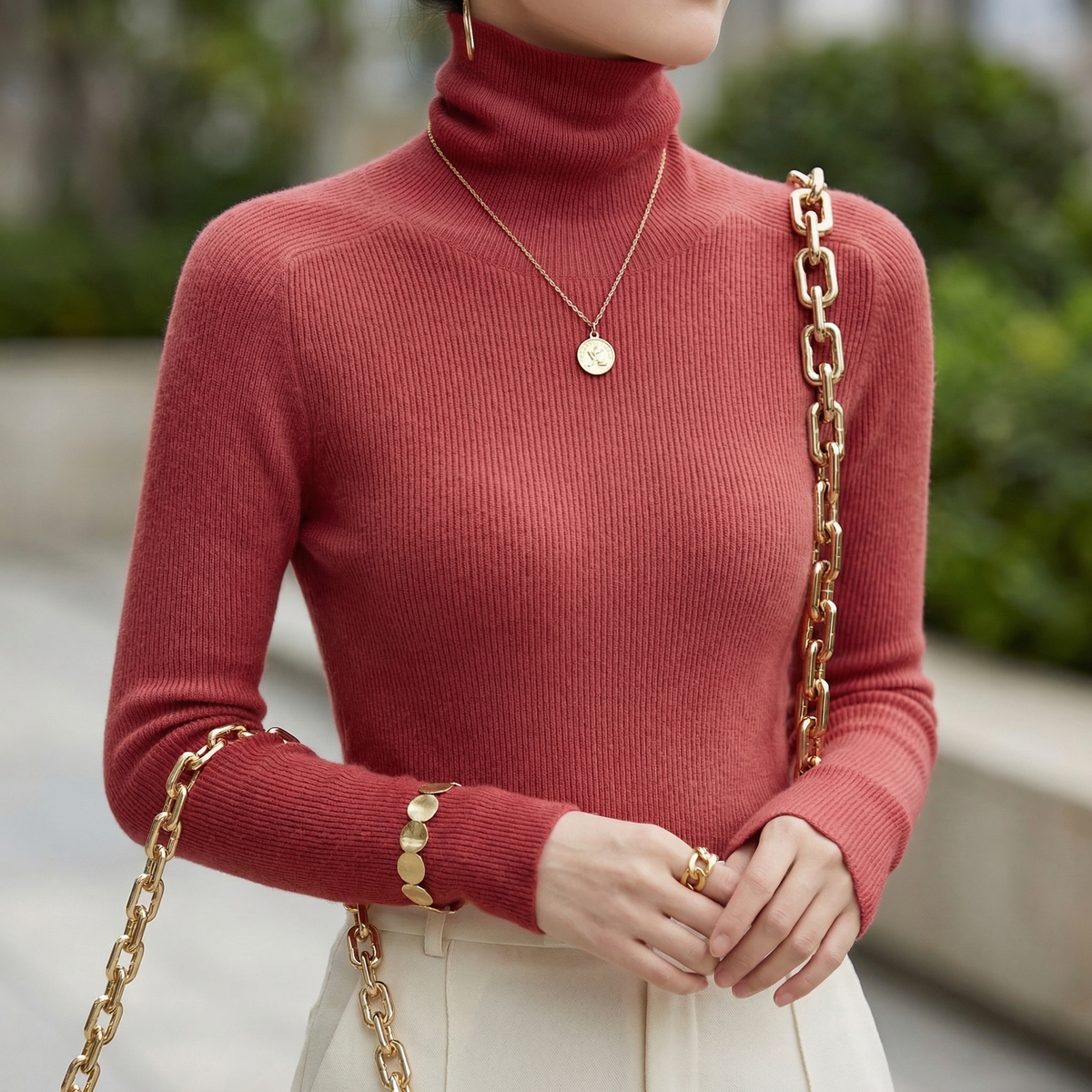 Women's Aria Soft Knit Turtleneck Sweater - Red