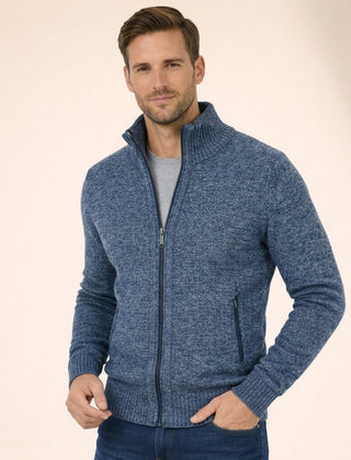 Men’s Merino Full-Zip Knit Sweater in Blue