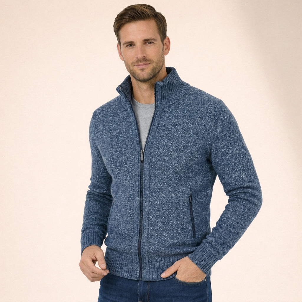 Men’s Merino Full-Zip Knit Sweater in Blue
