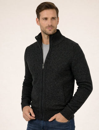 Men’s Merino Full-Zip Knit Sweater in Black