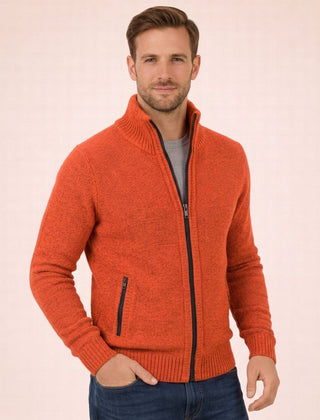 Men’s Merino Full-Zip Knit Sweater in Orange