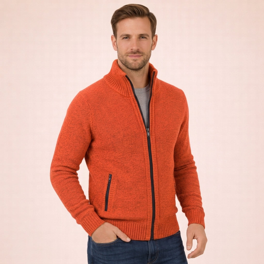 Men’s Merino Full-Zip Knit Sweater in Orange