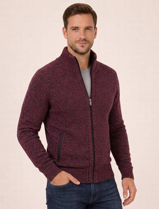 Men’s Merino Full-Zip Knit Sweater in Burgundy
